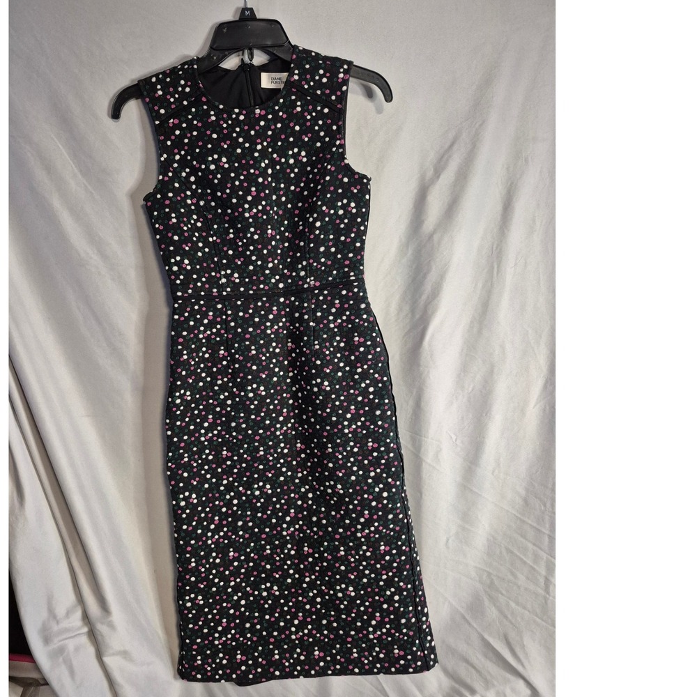 Diane von Furstenberg Dress Size 0 Black Pink White Polka‎ Dot Sleeveless